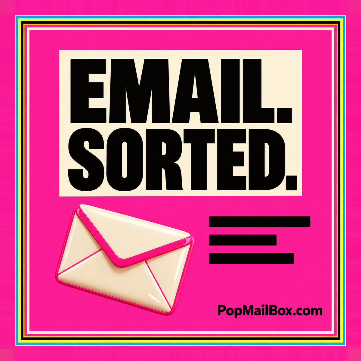 PopMailBox illustration of an email setup checklist with incoming and outgoing messages